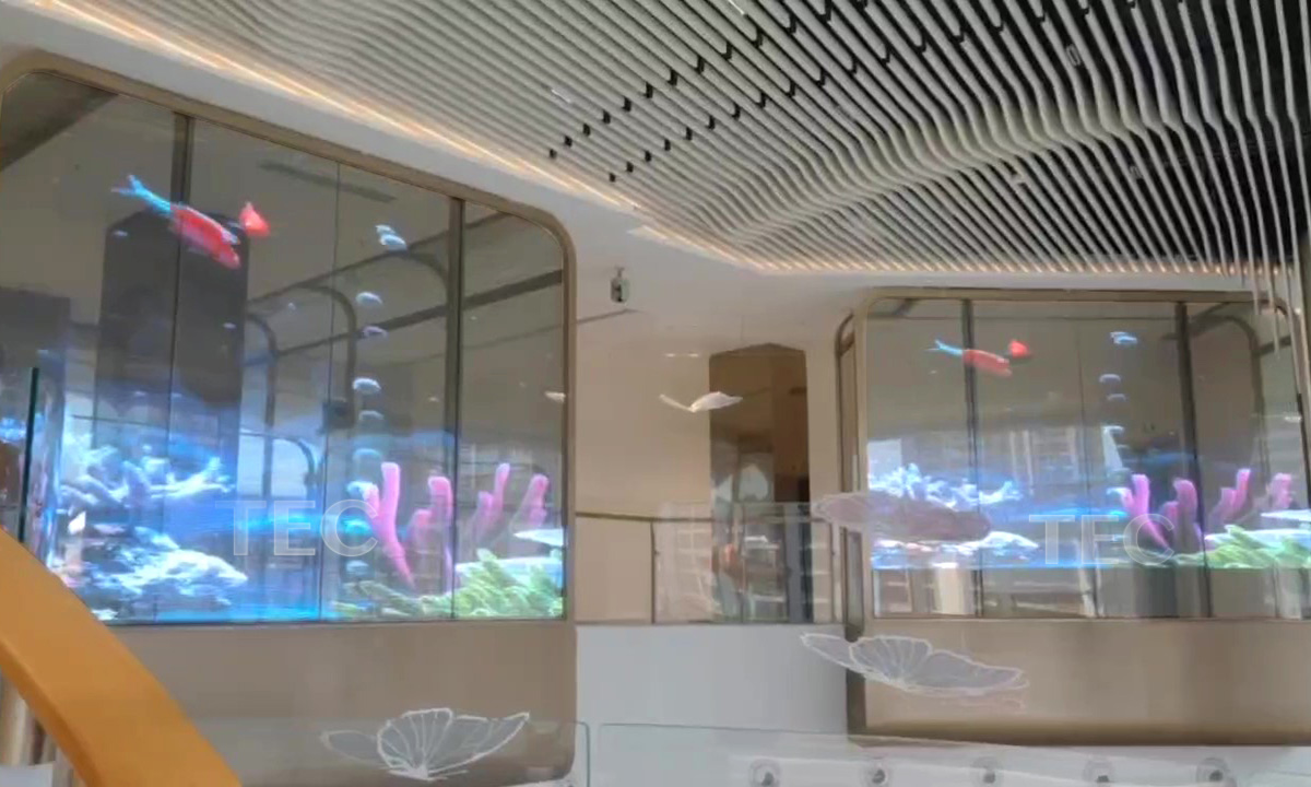 Shopping mall lobby transparent glass LED video wall solutions, Invisible-6, Pitch 6mm Clear film LED display