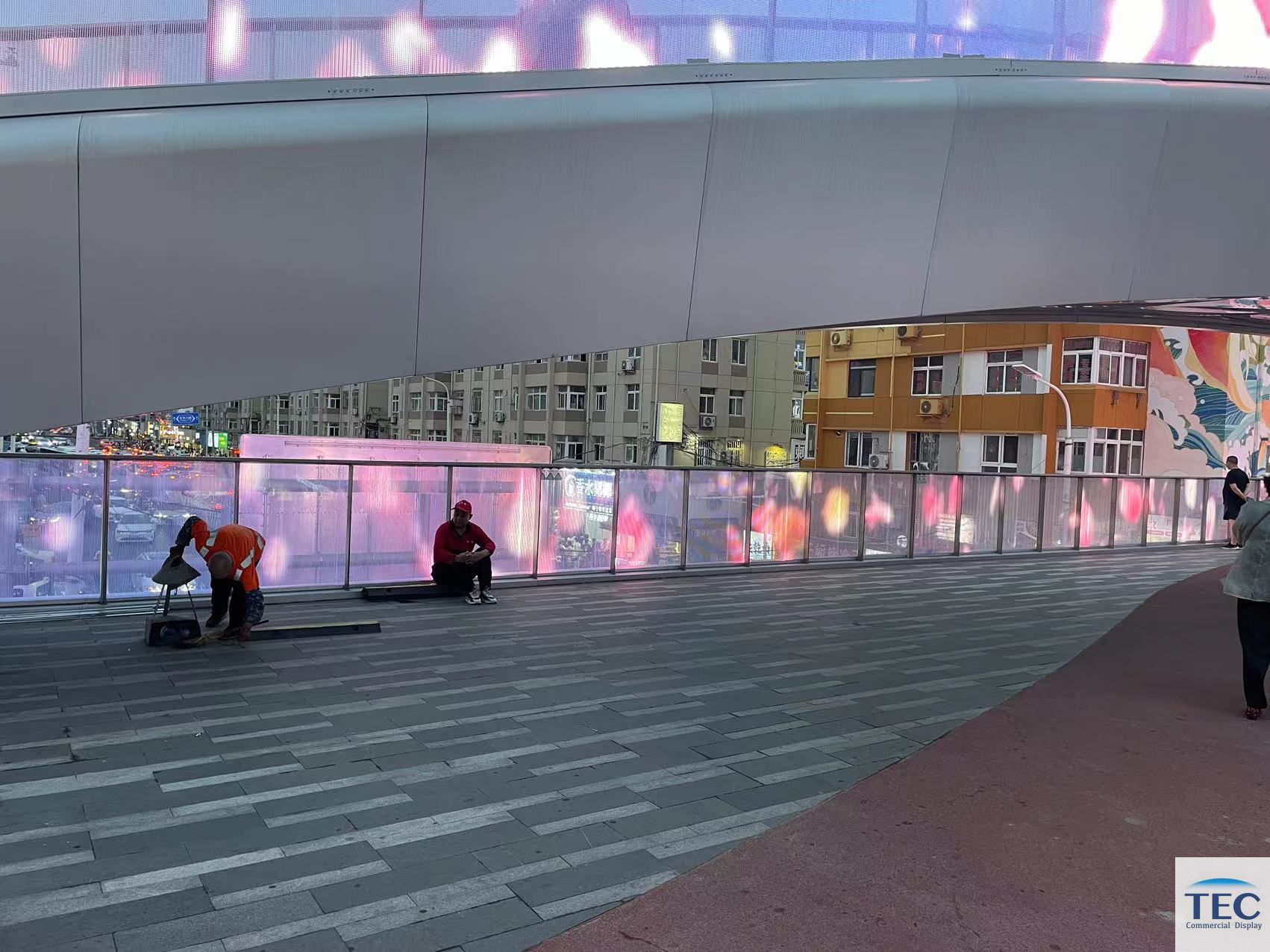 Skyline-10 Outdoor glass handrail transparent video solutions, 10mm paste-on film LED screen