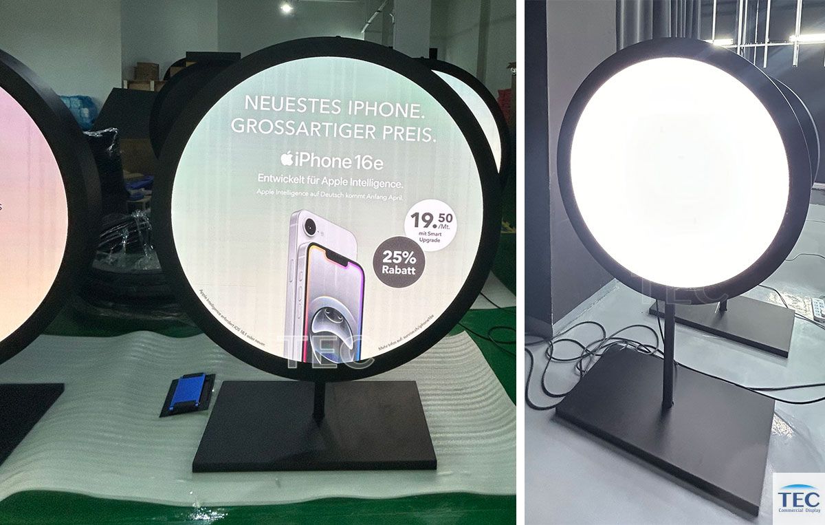Brand shop window glass advertising LED video solutions, COB 1.2mm Circular LED video wall showcase