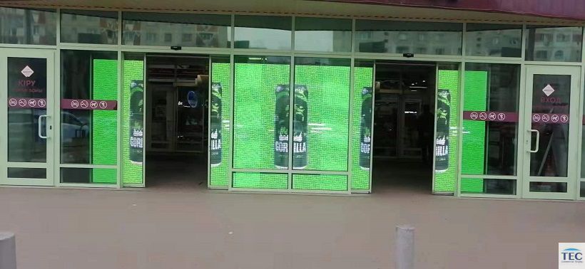 Skyline-10, outdoor 10mm transparent film LED screen automatic door app
