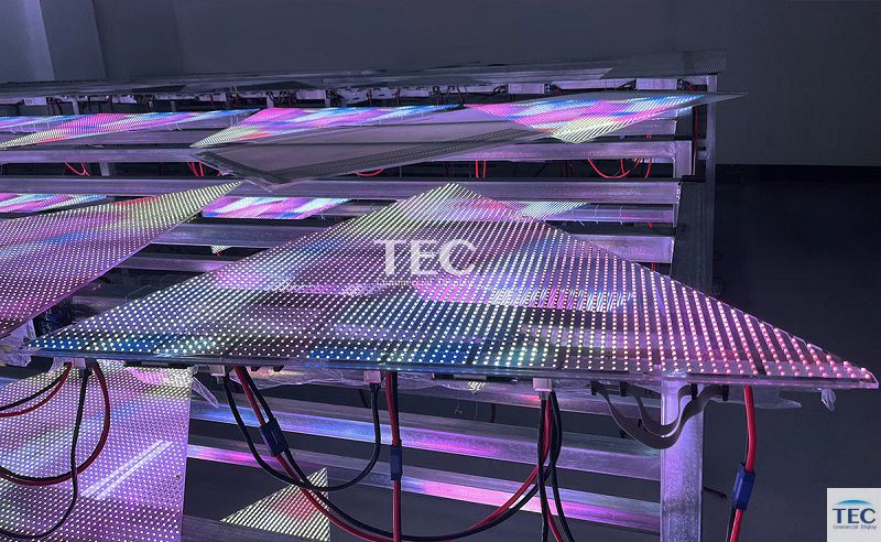 800 triangle shape self-adhesive transparent led film video wall for spare video wall 1