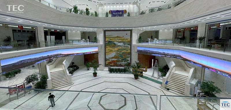 hanging setup skyline-6.5, clear led film shopping mall solutions
