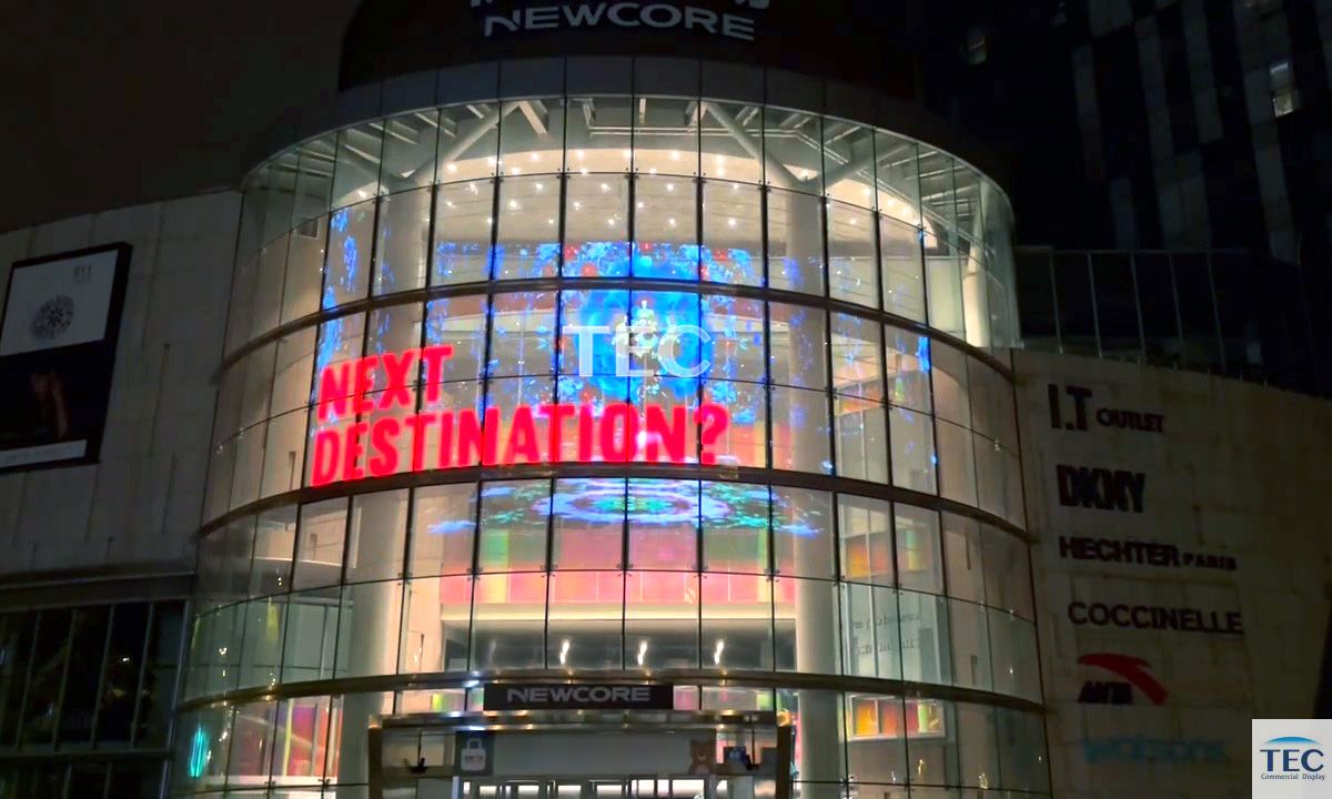 1 shopping mall building glass facade video media advertisement,Skyline-10, 10mm transparent film LE