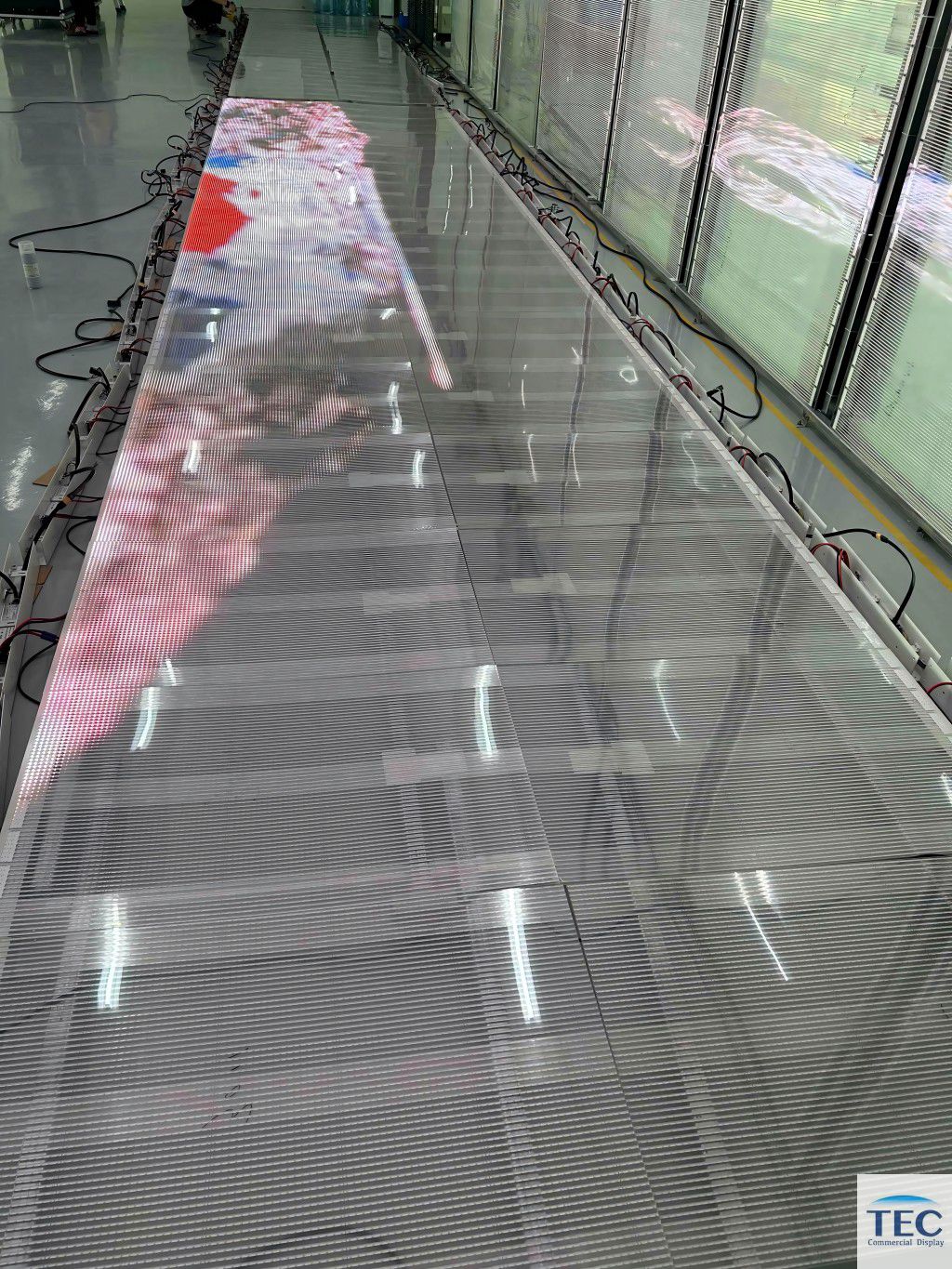 Skyline outdoor transparent film led screen testing at workshop(1)
