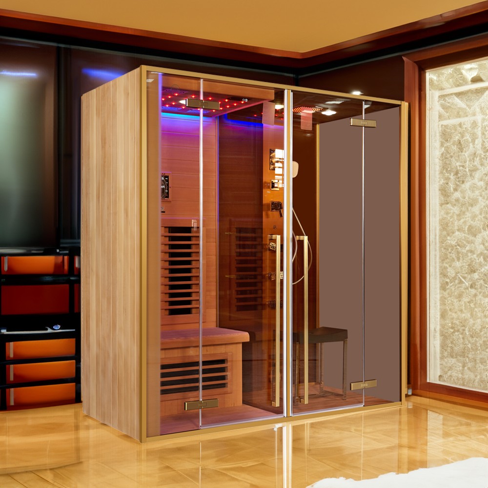 SR1A011 Infrared Sauna Shower Combo with 8mm Canadian Hemlock Wood