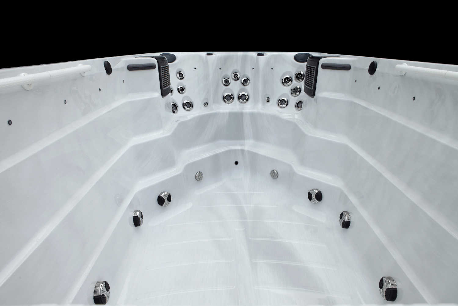 Compact Swim Spa SR8801B 3 Person Lounge with 3 Super Size U-Shape Swim Jets and LED Waterfall