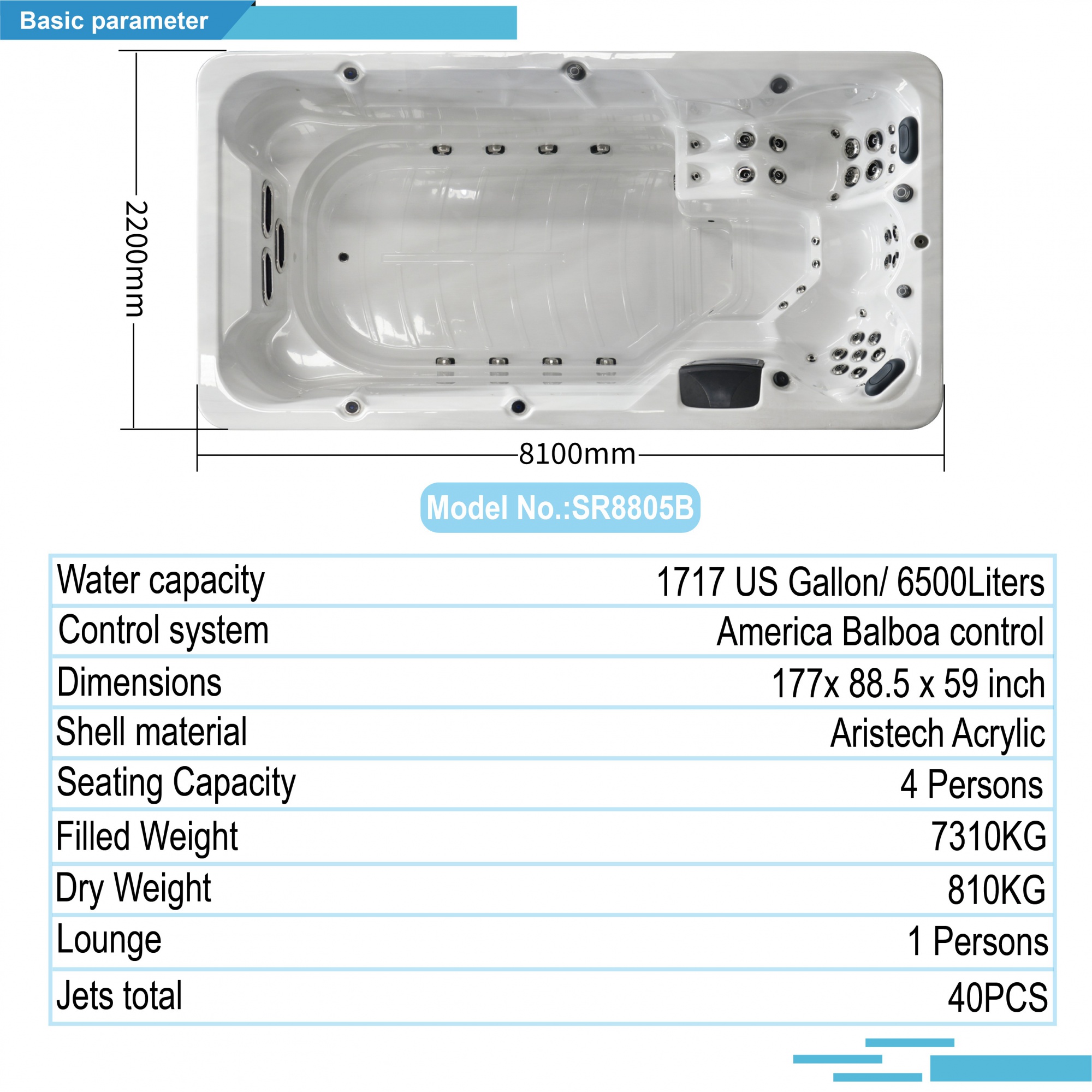 Sunrans SR8805B Backyard Swim Spa For Sale Swimming Pool With Fitness System
