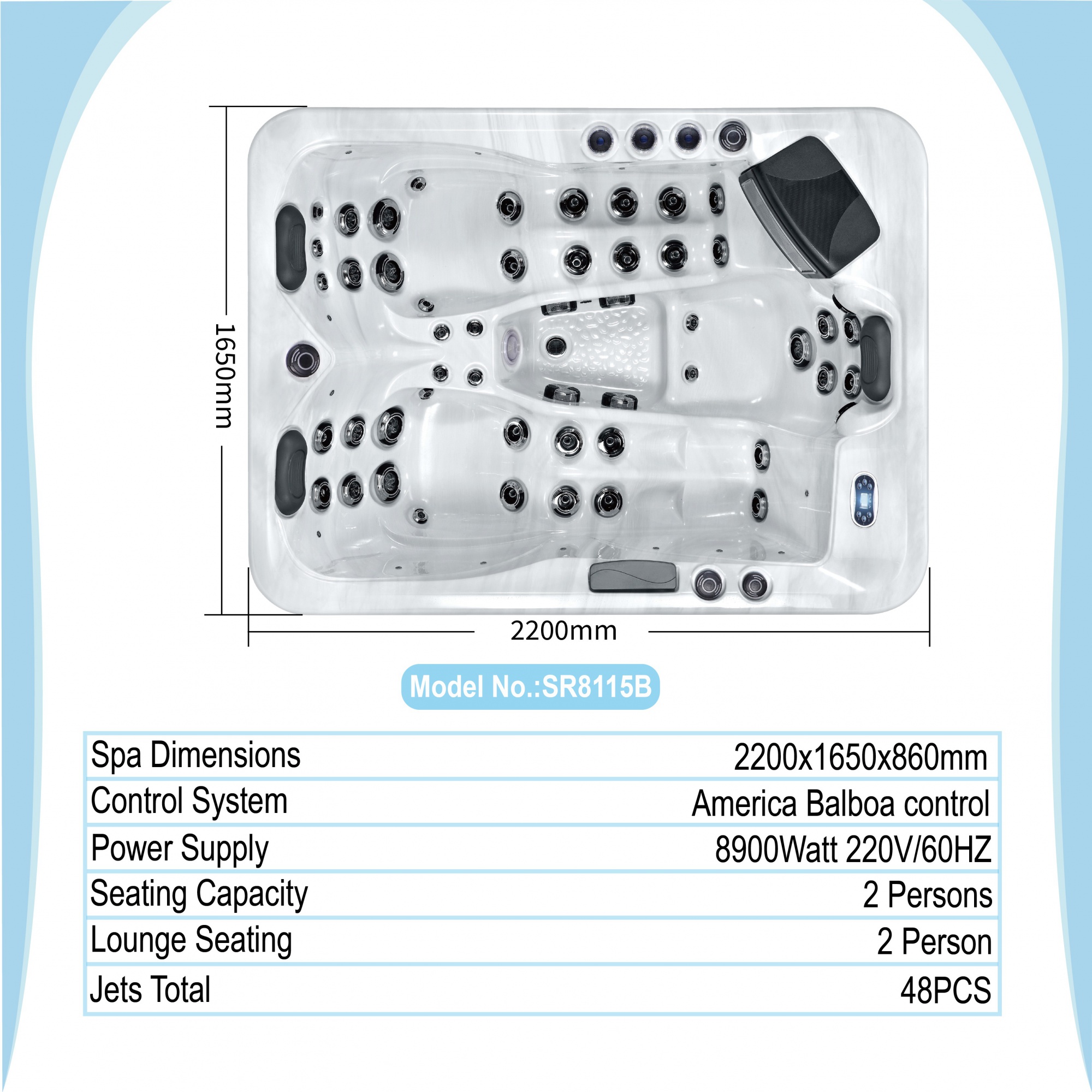 SR8115B 4 Person Backyard Hot Tub Outdoor Spa With Balboa Control Panel