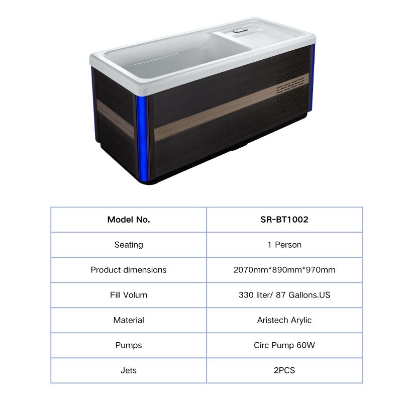 Sunrans Arylic Outdoor Cold Plunge Tub With Water Chiller Ice Bath 1 Person Cold Plunge Tub For Ice Therapy Recovery Tub
