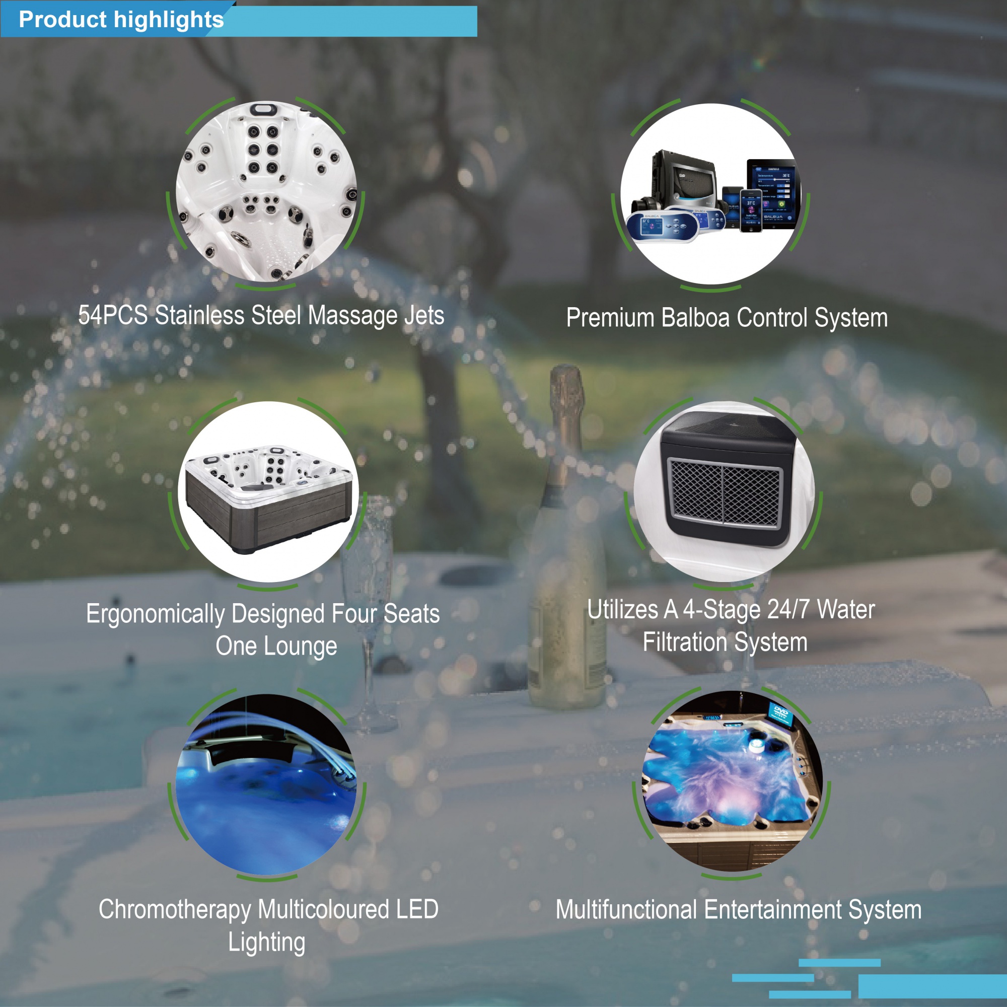 5 Person Use Hot Tub Spa Outdoor 63pcs Hydrotherapy Tub Jets Spa Plug And Play Balboa Hot Tub For Backyard SR8173
