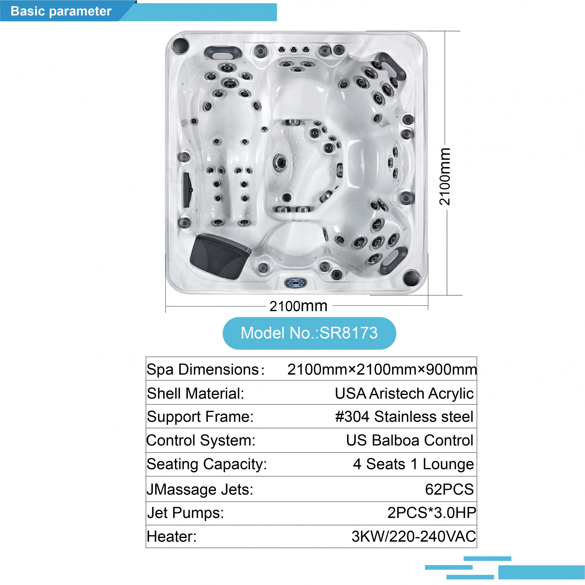 5 Person Use Hot Tub Spa Outdoor 63pcs Hydrotherapy Tub Jets Spa Plug And Play Balboa Hot Tub For Backyard SR8173