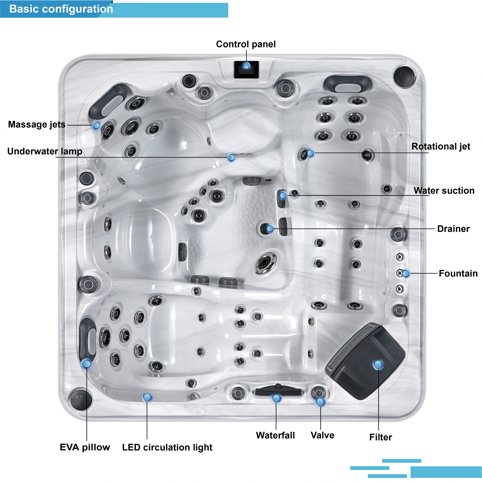 Chinese Hot Tub Manufacturers 6 Person Out Door Hot Tub With 63pcs Jets Luxury American Arylic Balboa Hot Tub For Backyard SR8175