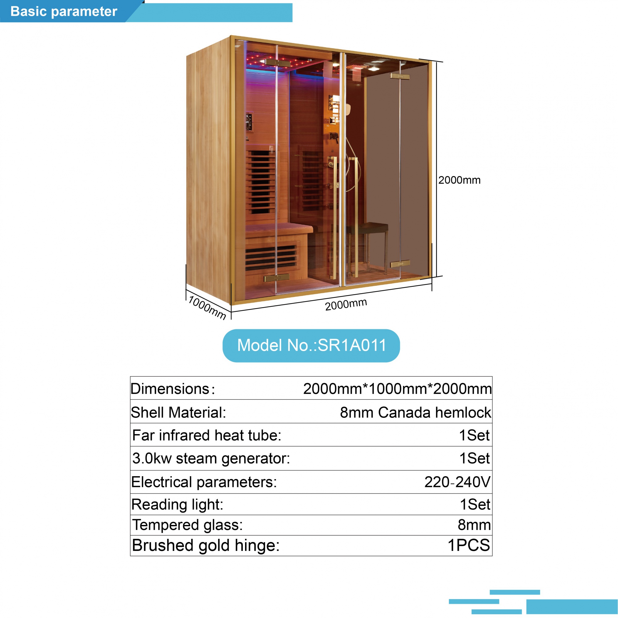 Infrared Sauna Shower Combo with Canadian Hemlock Wood – Model SR1A011