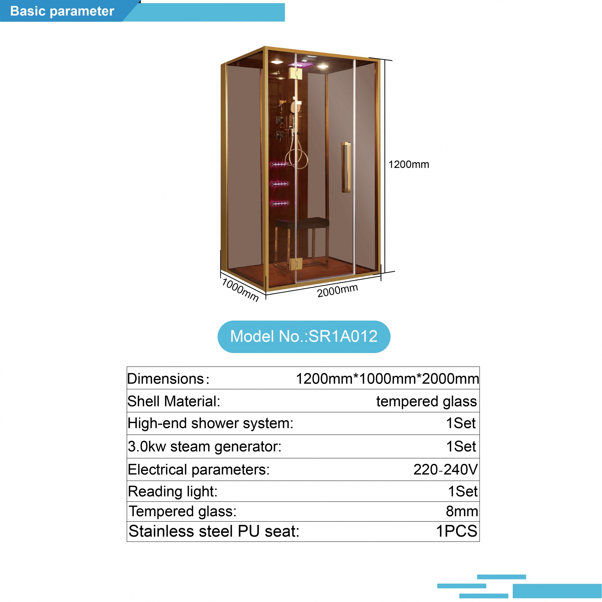 Luxury Shower Cabin with 8mm Tempered Glass and Advanced Bath System – Model SR1A012