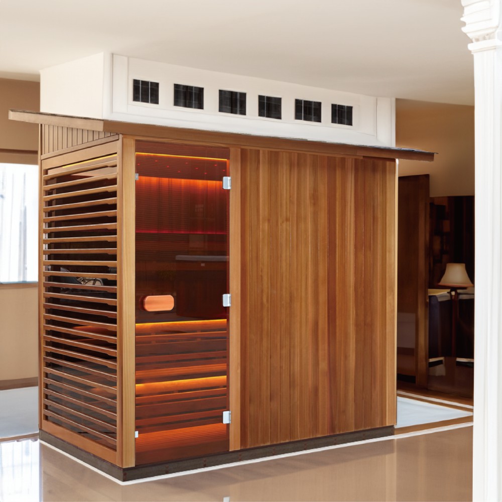 Outdoor Cedar Sauna Room with Tinted Glass Doors and 6KW Heater – Model SR1C001