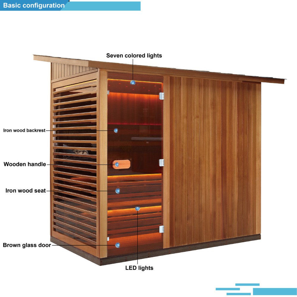 Outdoor Cedar Sauna Room with Tinted Glass Doors and 6KW Heater – Model SR1C001