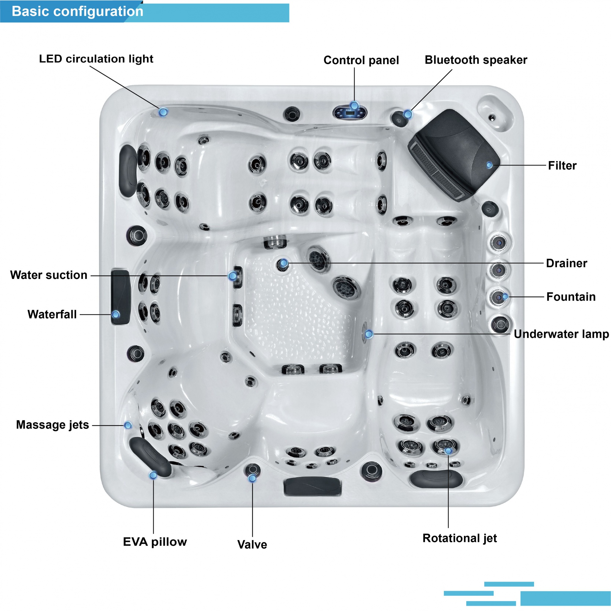 Luxurious SR8112B Outdoor Hot Tub with Waterfall and Fountain Features