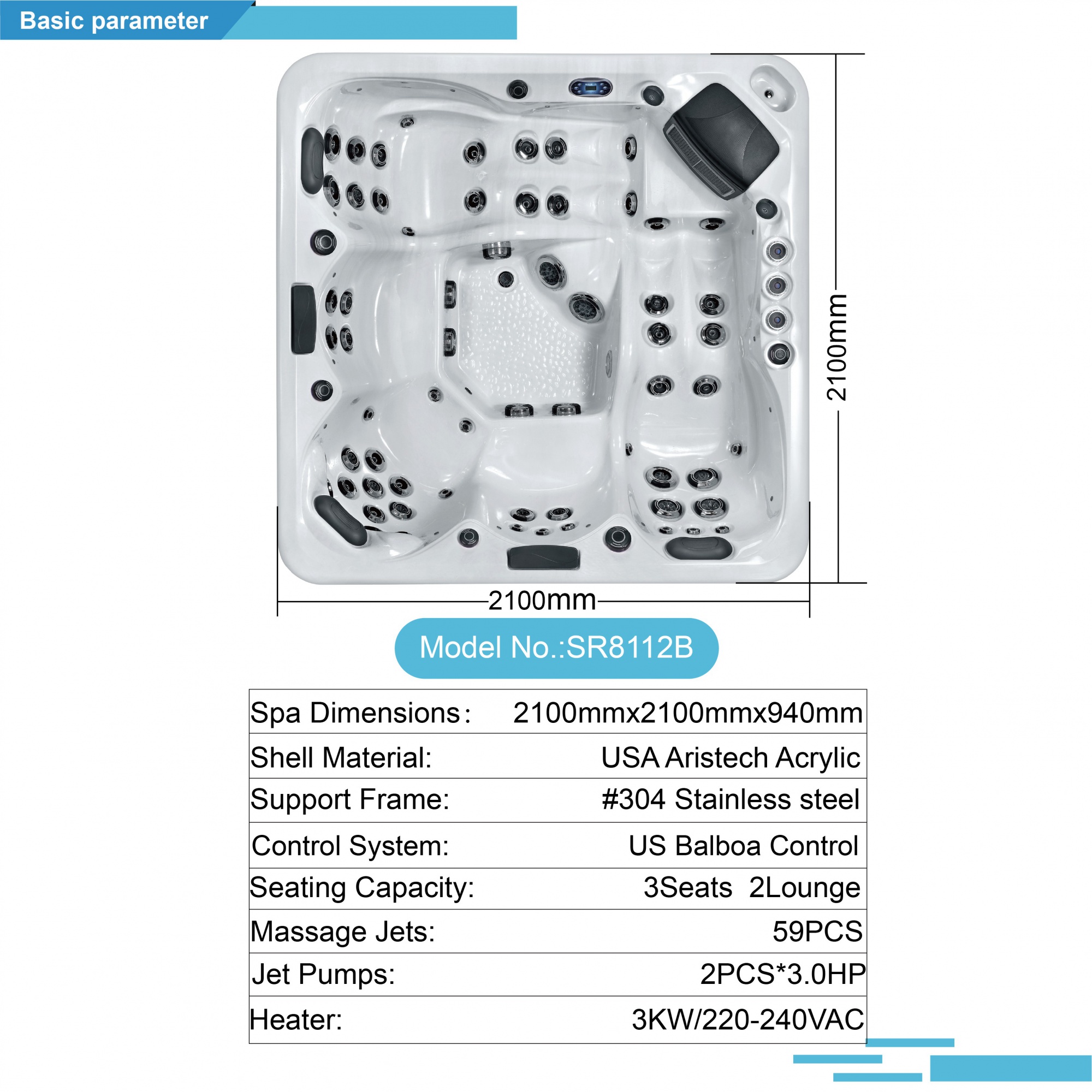 Luxurious SR8112B Outdoor Hot Tub with Waterfall and Fountain Features
