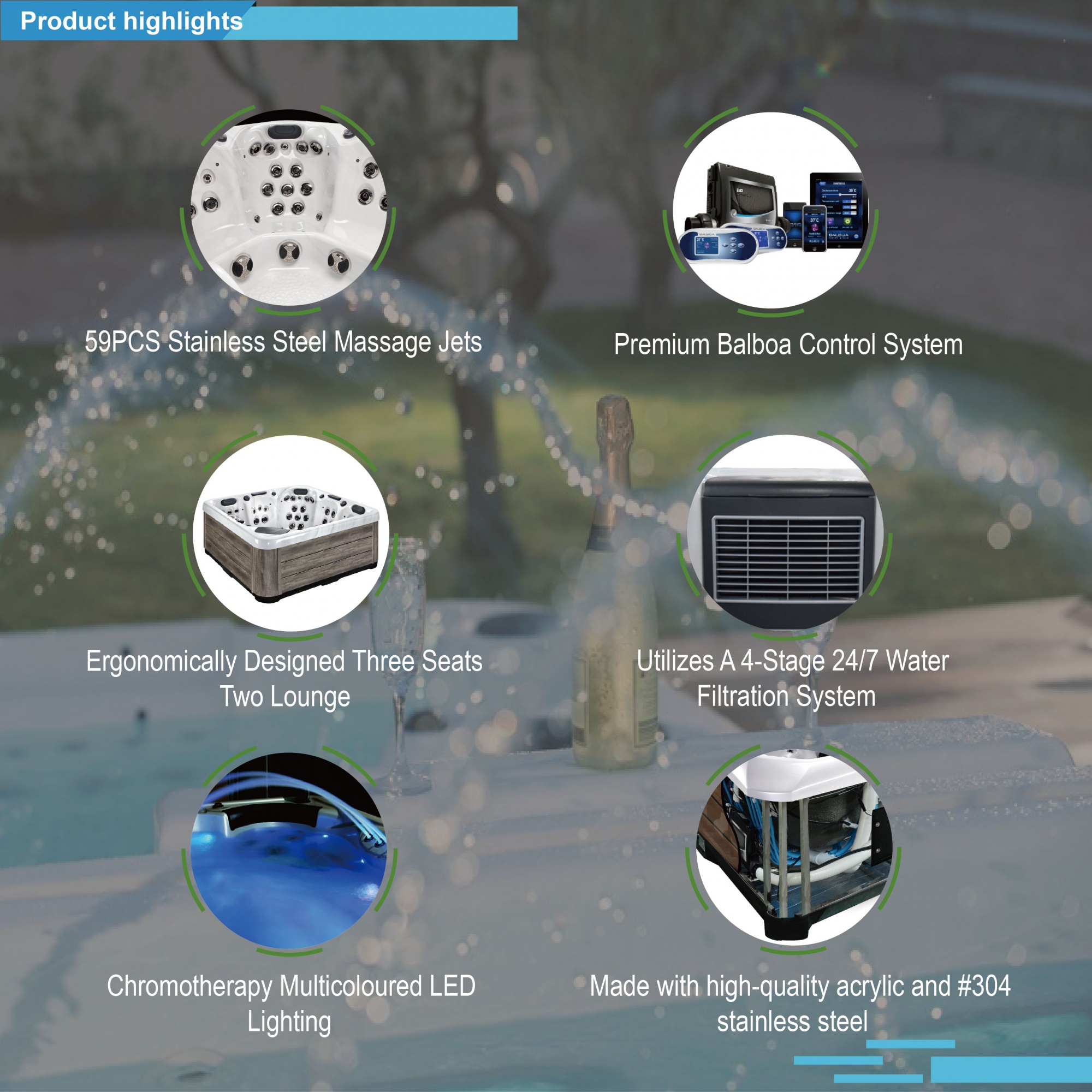 Luxury Outdoor Hot Tub SR8113B with 3 Seats and 2 Loungers