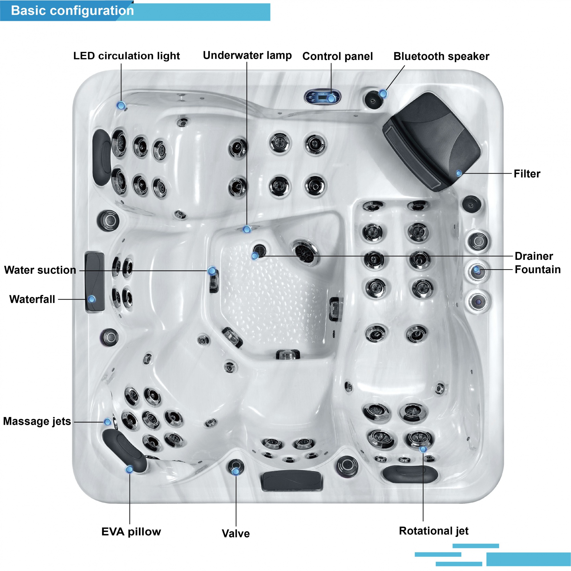 Luxury Outdoor Hot Tub SR8113B with 3 Seats and 2 Loungers
