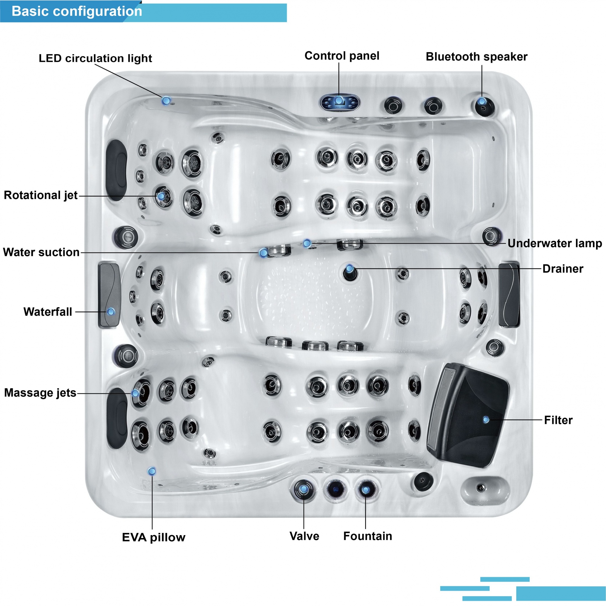 Compact Luxury Outdoor Hot Tub with 2 Seats and 2 Loungers （SR8114B）