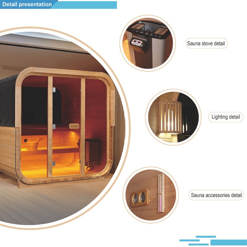 Sunrans 5-6 Person Luxury Hemlock Wood Large Backyard Garden Sauna Bath Wooden Room Outdoor With 8mm Tempered Glass