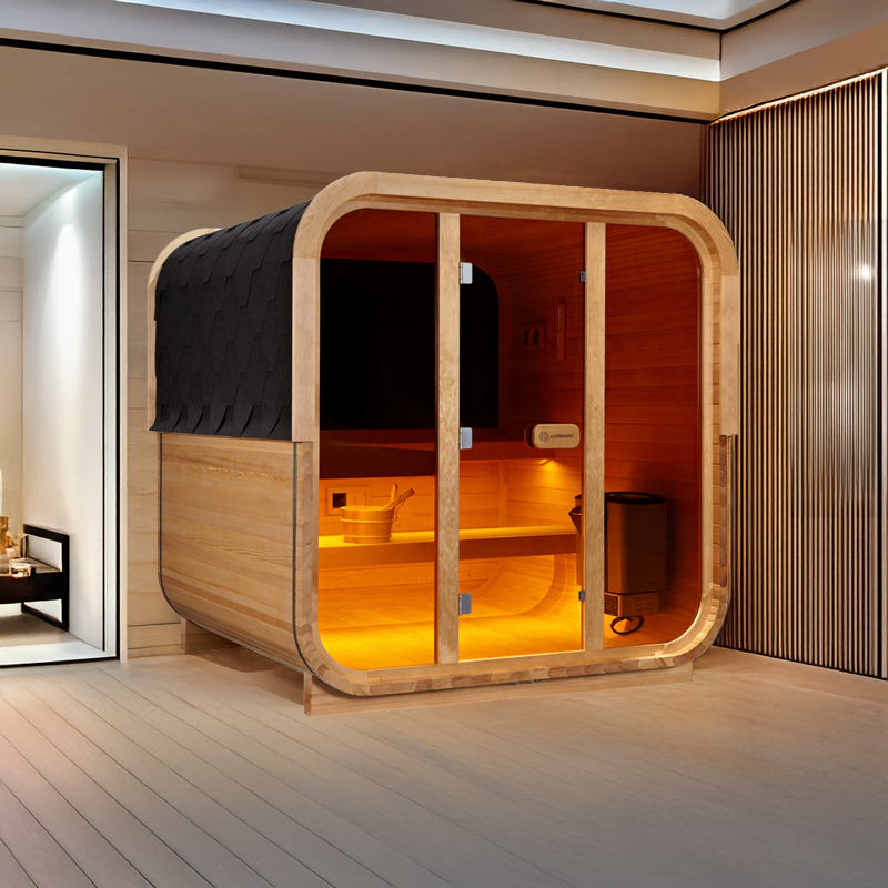 Sunrans 5-6 Person Luxury Hemlock Wood Large Backyard Garden Sauna Bath Wooden Room Outdoor With 8mm Tempered Glass
