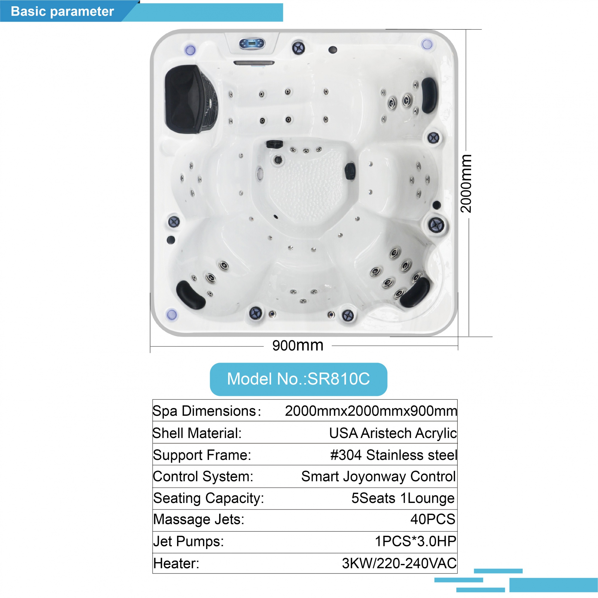 SunRans SR810C Plug & Play 6-Person Hot Tub – 40 Jets, Balboa Controls & Energy-Efficient Design