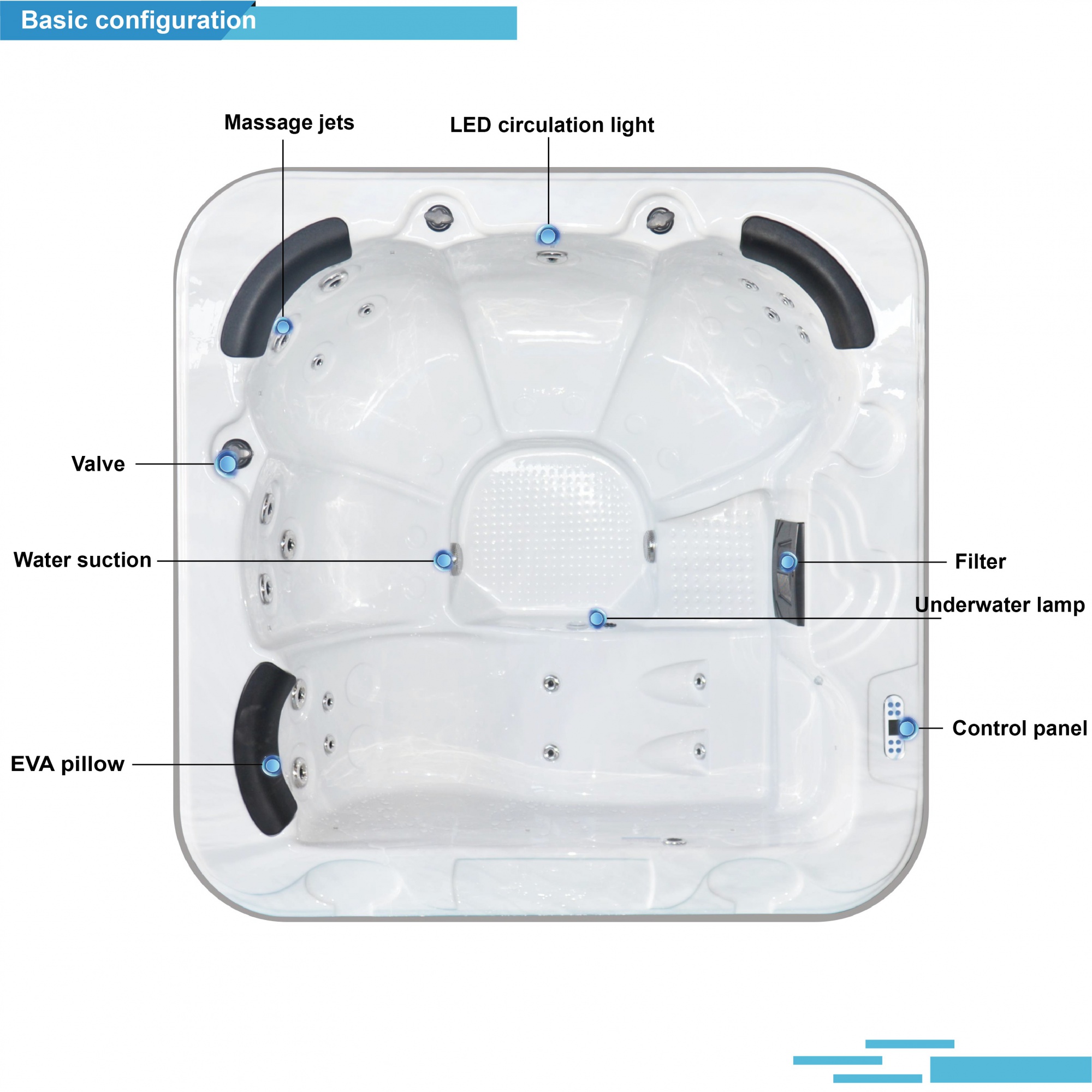 Sunrans SR830C Luxurious 3-Person Outdoor Massage Spa Bathtub Small Size Whirlpool Hot Tub for Garden Use