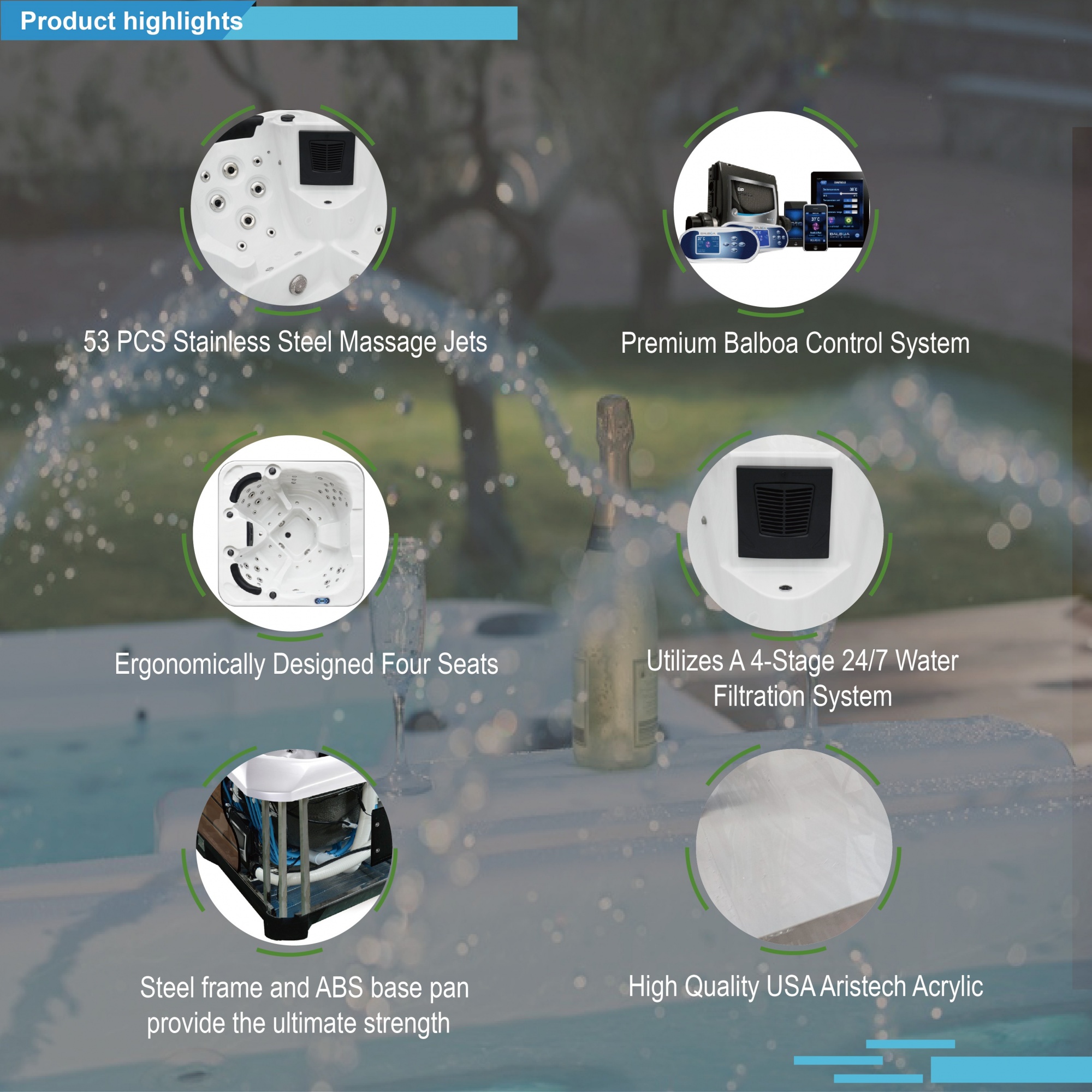 Wholesale SR839 Balboa Hydro Outdoor Spa for Fitness Recovery Modern Luxury Acrylic Hot Tub Soaking With 53pcs Jets
