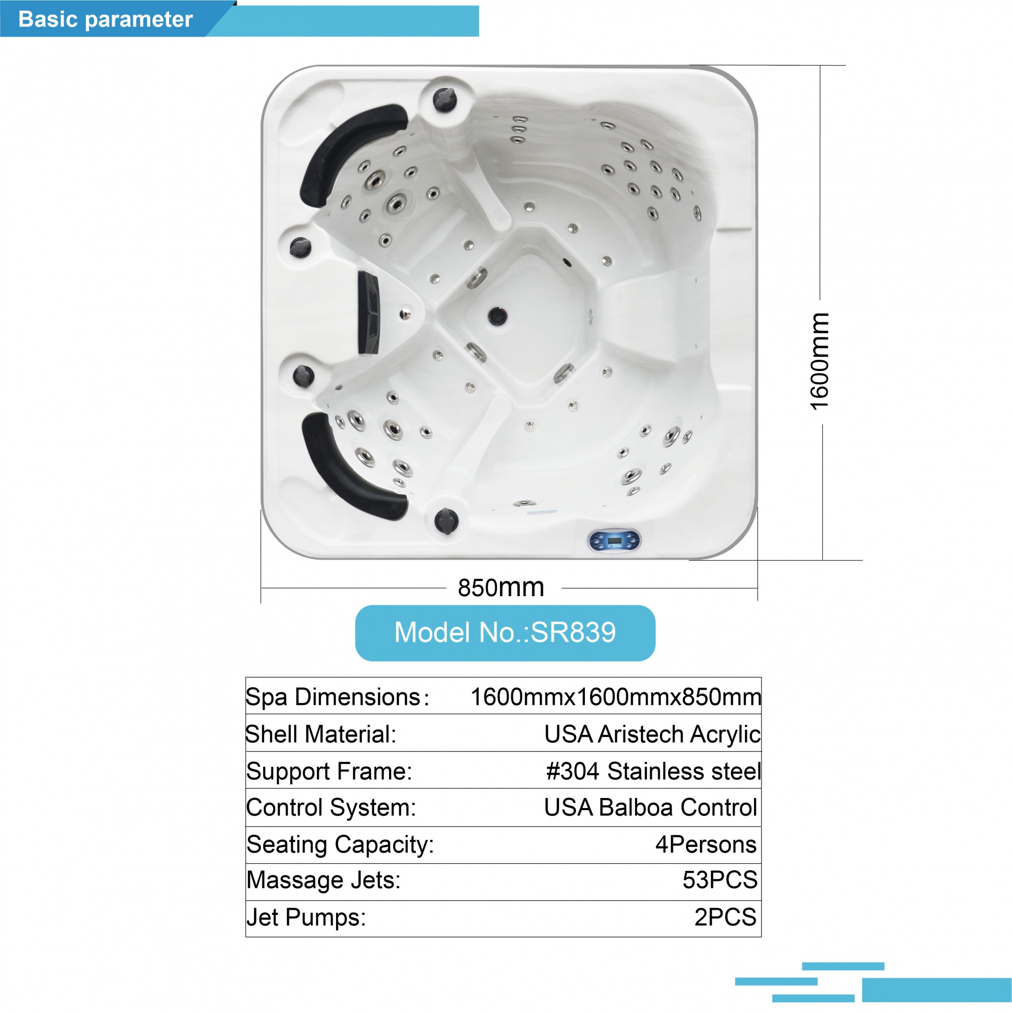Wholesale SR839 Balboa Hydro Outdoor Spa for Fitness Recovery Modern Luxury Acrylic Hot Tub Soaking With 53pcs Jets