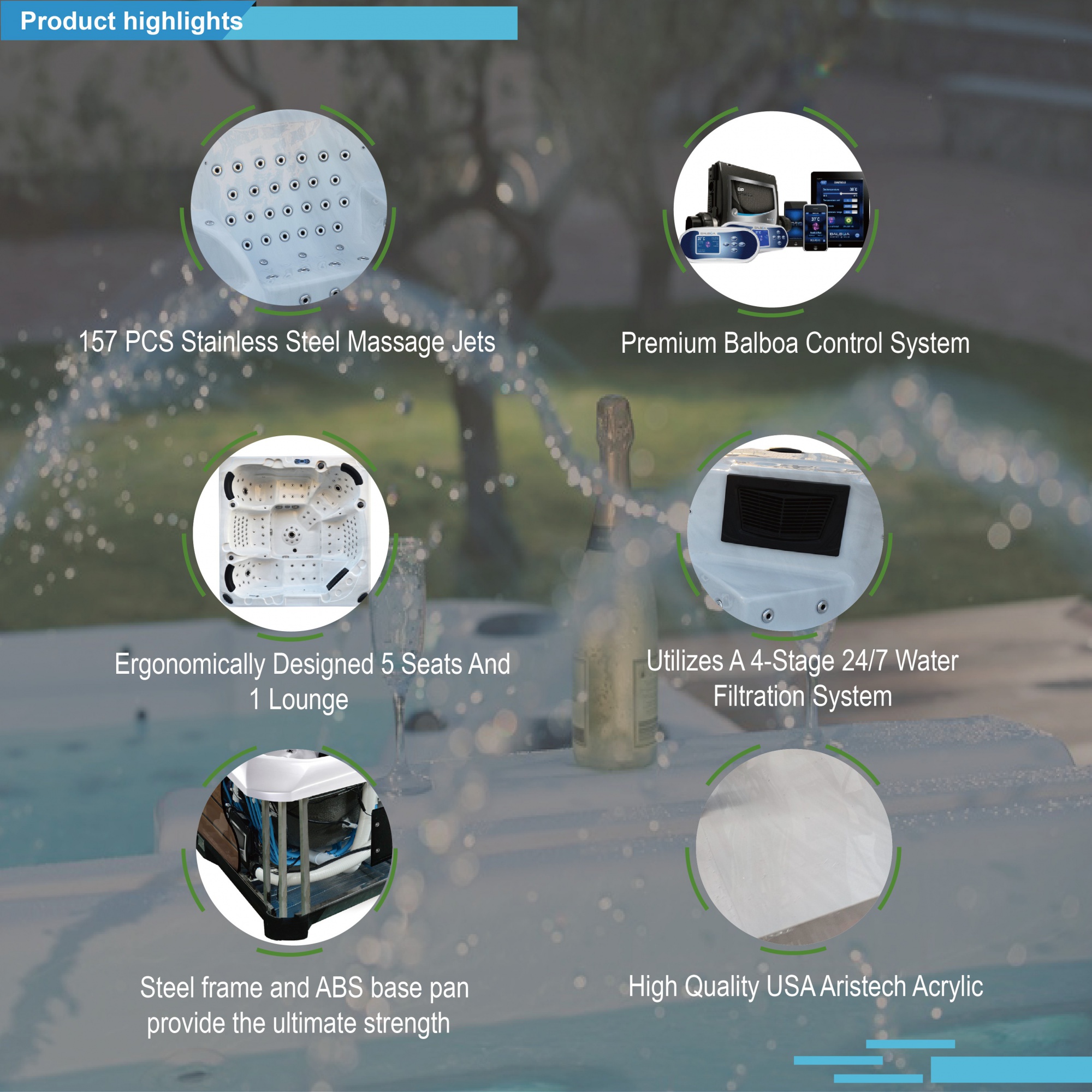 Hot Sale Cheap 7 Persons Acrylic Easy to Clean Outdoor Sexy Massage Spa Hot Bath Tub With 45pcs Jets for Backyard SR876