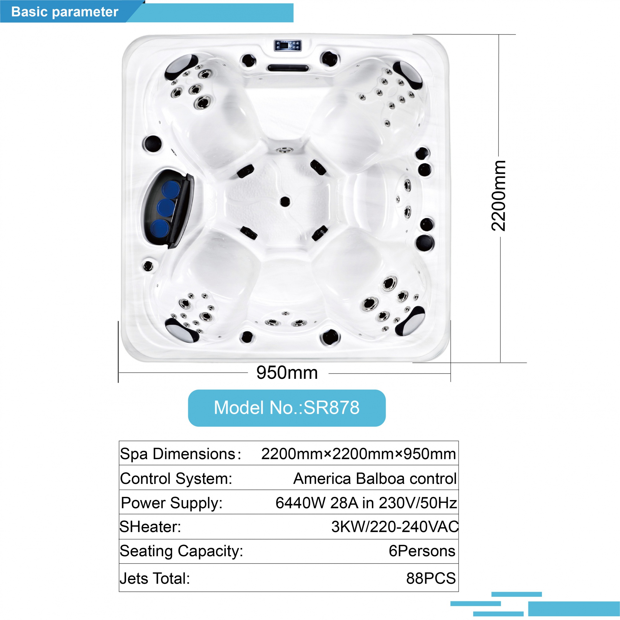 SR878 Sunrans Fashion Design 6 Person Outdoor Hot Tub for Courtyard Large Swim Spa Massage Spa Tub 220v With Balboa System