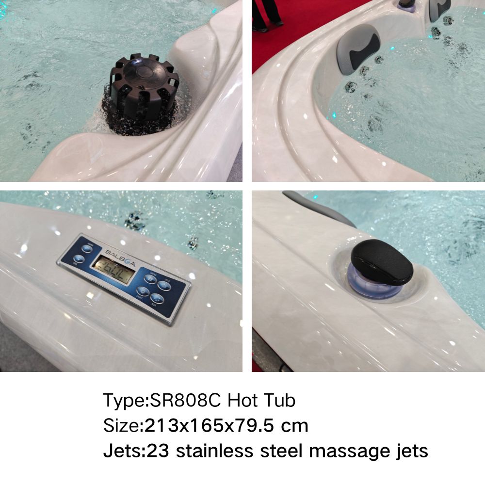 SR808C Modern 2 Person Compact Hot Tub with 23 Stainless Steel Jets Balboa System and LED Mood Light