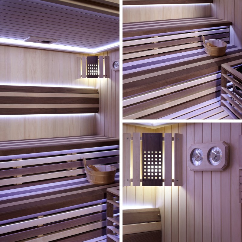 SR1113 Traditional Home Sauna Room Kit with 4.5KW Heater Tempered Glass Door and Mood Lighting