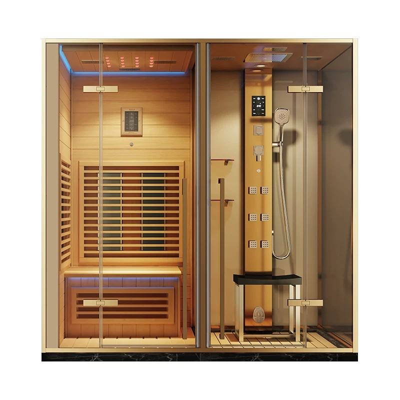 Sunrans Luxury 2-in-1 Integrated Sauna Shower Combo Solid Wood Dry Sauna & Modern Steam Spa Cabin