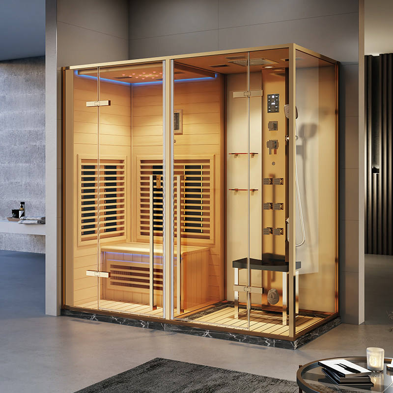 Sunrans Luxury 2-in-1 Integrated Sauna Shower Combo Solid Wood Dry Sauna & Modern Steam Spa Cabin