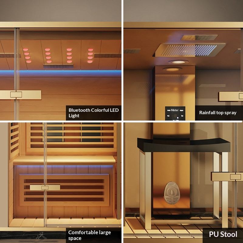 Sunrans Luxury 2-in-1 Integrated Sauna Shower Combo Solid Wood Dry Sauna & Modern Steam Spa Cabin