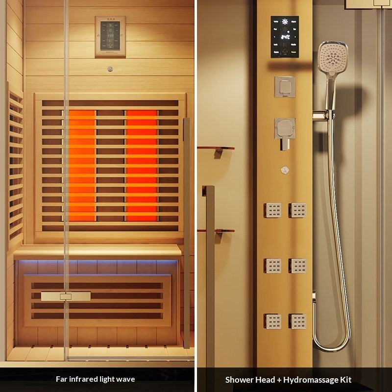 Sunrans Luxury 2-in-1 Integrated Sauna Shower Combo Solid Wood Dry Sauna & Modern Steam Spa Cabin