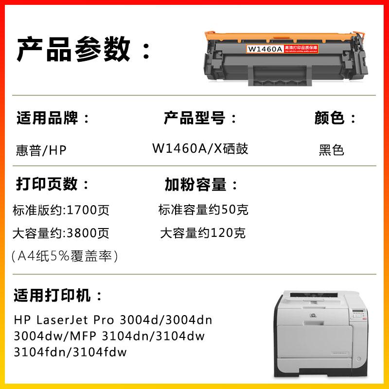 适用惠普W1460A/146A W1450A/145A硒鼓HP 3104fdw/3104fdn/3004dw