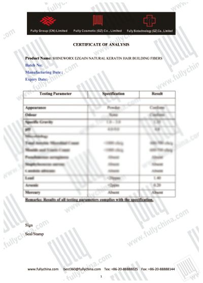 Certificate of Analysis