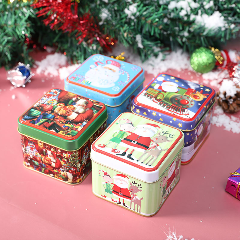 JEWELRY SQUARE CHRISTMAS TIN BOX CANDY METAL TIN BOX