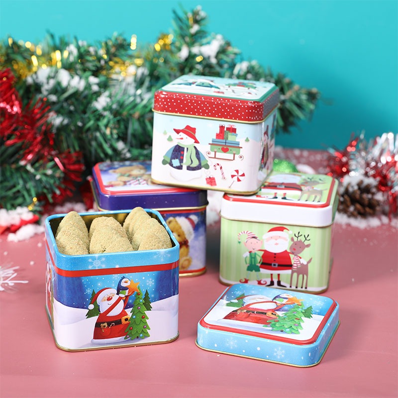 JEWELRY SQUARE CHRISTMAS TIN BOX CANDY METAL TIN BOX