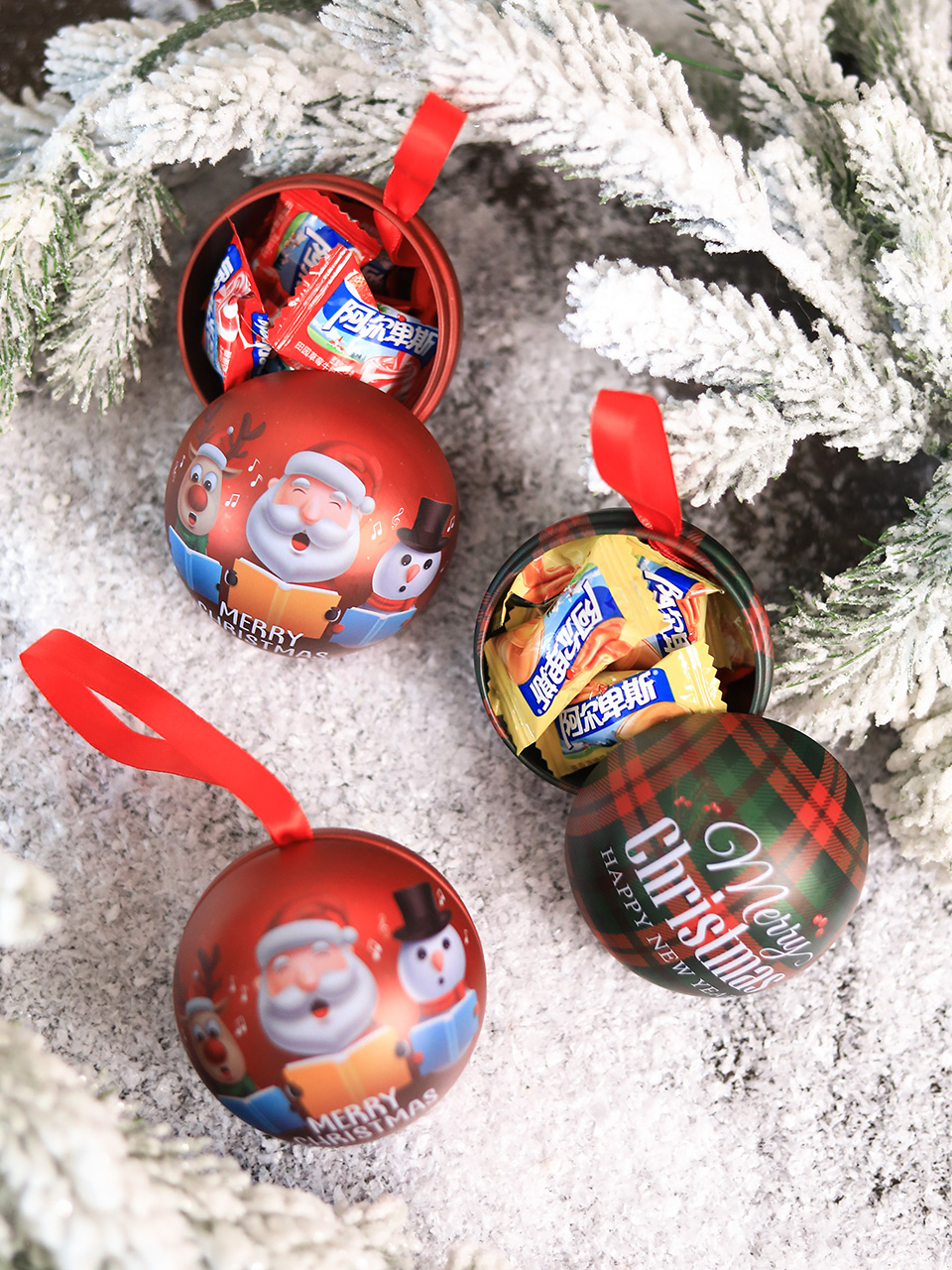 CHRISTMAS TIN BALL CANDY METAL BOX BALL SHAPED SWEETS TINS