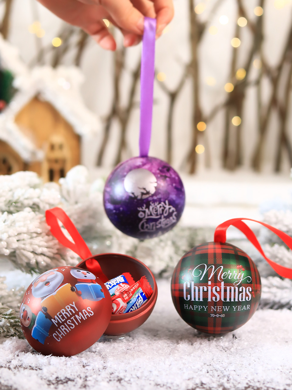 CHRISTMAS TIN BALL CANDY METAL BOX BALL SHAPED SWEETS TINS