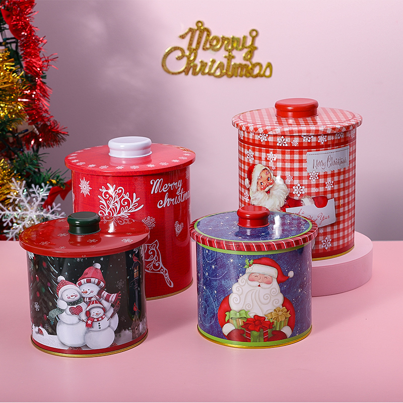 COOKIE TIN BOX ROUND CANDY METAL BOX CHRISTMAS GIFT TINS