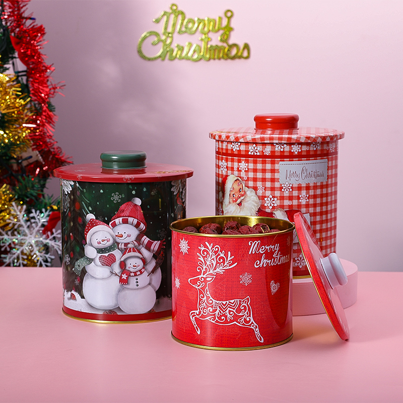 COOKIE TIN BOX ROUND CANDY METAL BOX CHRISTMAS GIFT TINS