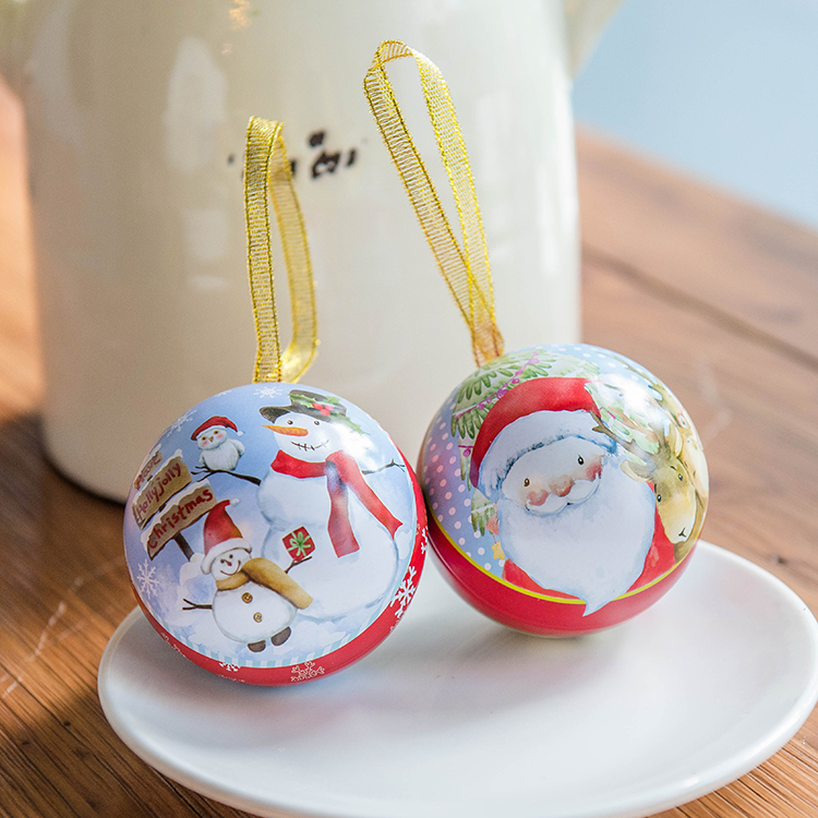 BALL SHAPED TIN BOX SPHERICAL TINS CHRISTMAS TIN BALL WITH STRING