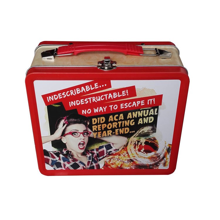 Rectangular or square big tin lunch box with handle for kids