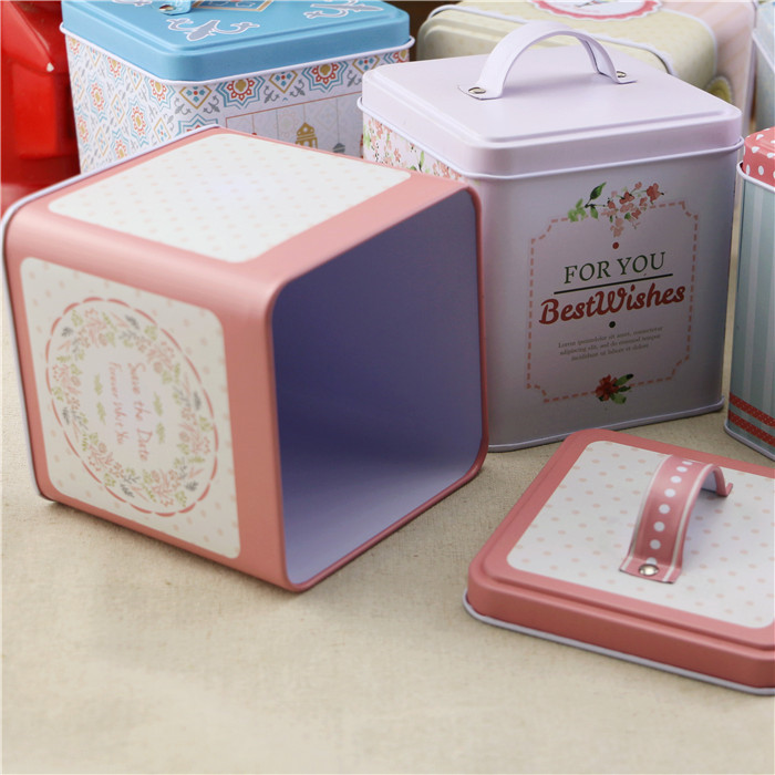 Christmas cookie tin box  with handle candy metal box